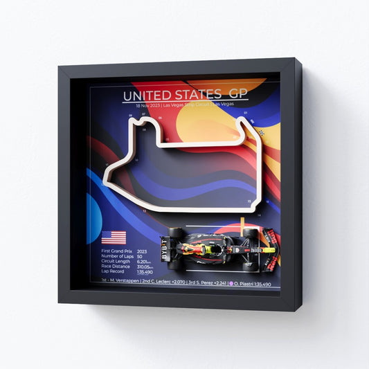 Grand Prix F1 wall decor - frame with Las Vegas 2023 GP with Max Verstappen car