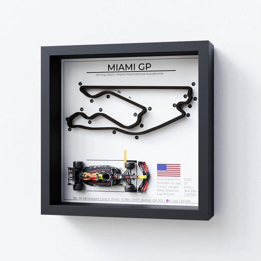 Grand Prix F1 wall decor - frame with Miami United States 2023 GP with Max Verstappen car