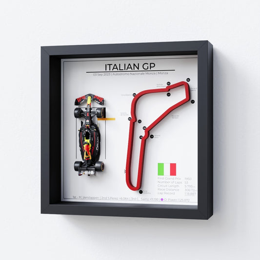 Grand Prix F1 wall decor - frame with Monza Italy 2023 GP with Max Verstappen car