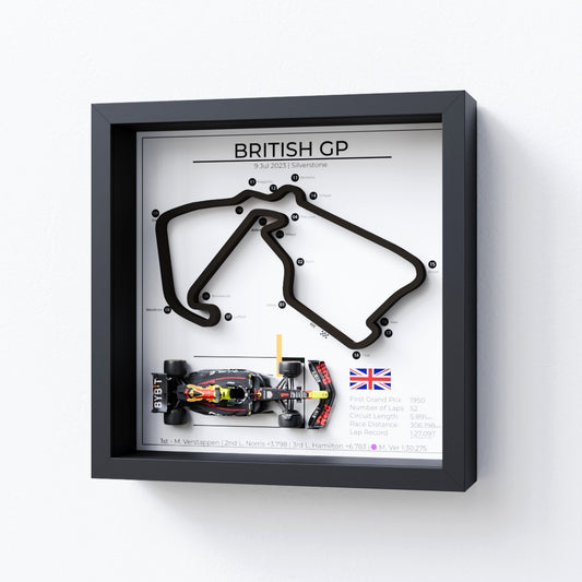 Grand Prix F1 wall decor - frame with Silverstone 2023 GP with Max Verstappen car